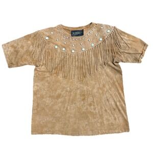 Nu Dimension‎ Western Fringe Shirt Pearl Studs Made In USA Unisex L Vintage 80s
